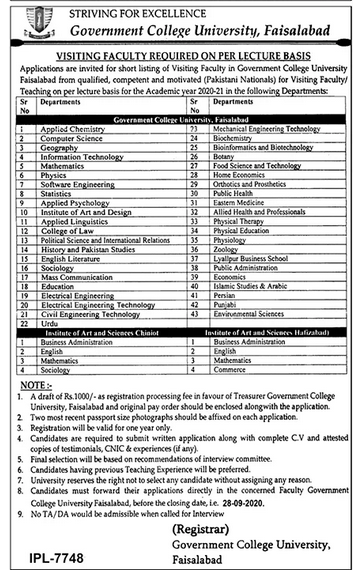 Government College University Faisalabad Jobs Portal hseprof