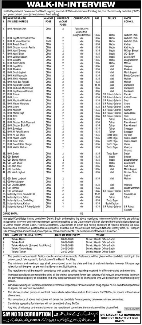 Sindh Government Walk in Interview Jobs Portal 