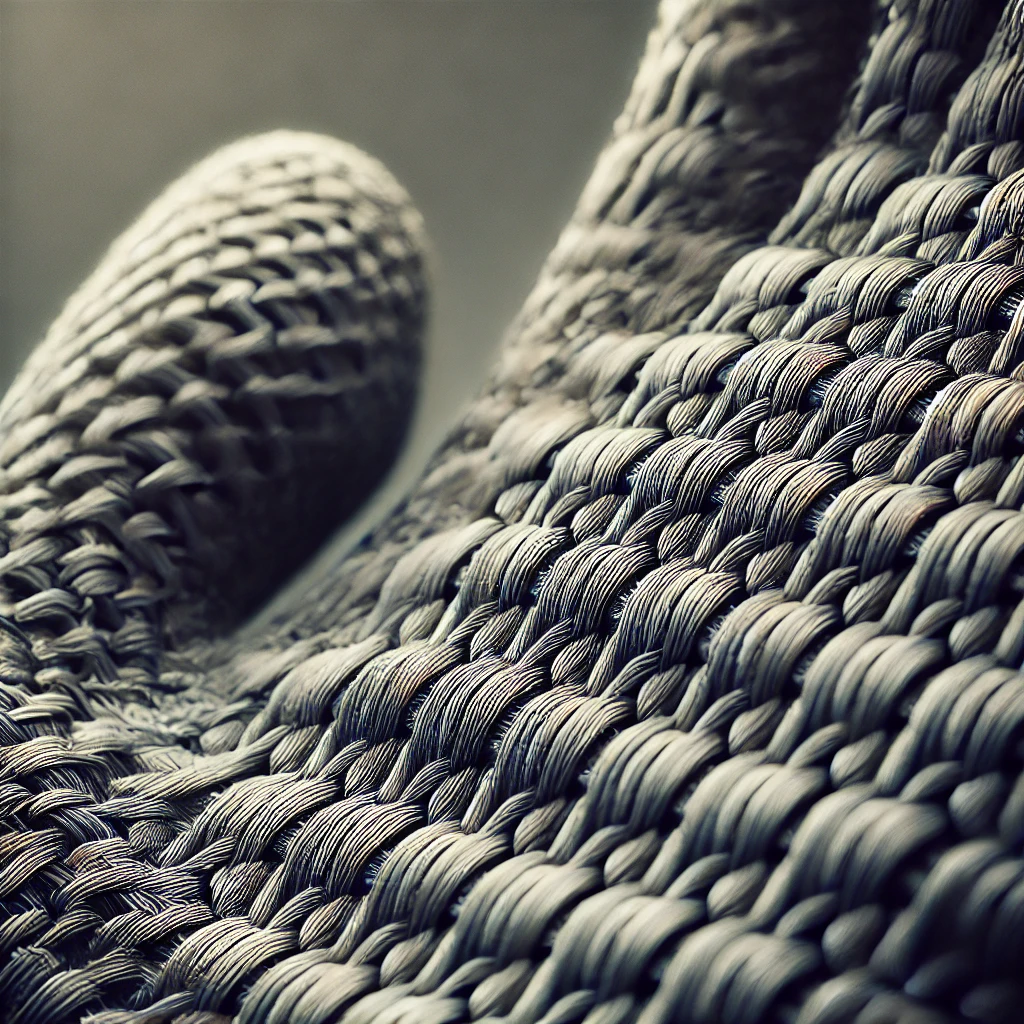 An extreme close-up of woven Kevlar fibers, showing a dense, interlocking pattern under soft studio lighting