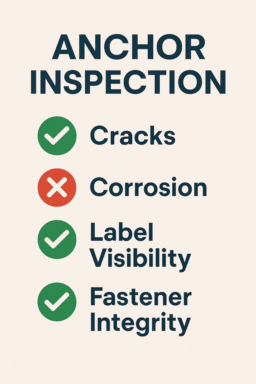 Checklist for visual inspection of anchor points for safety and compliance